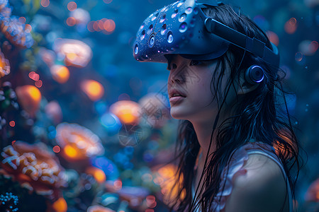 虚拟现实游戏花海里的虚拟现实女孩设计图片