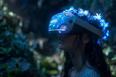 虚拟森林中的眼镜女孩背景图片