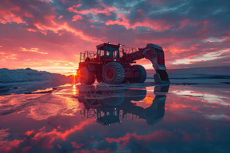 夕阳下的挖掘机背景图片
