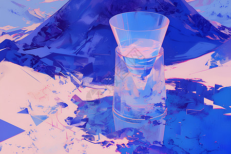 山间玻璃杯里的水背景图片
