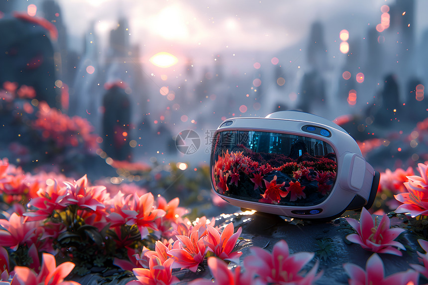 花园里的虚拟现实眼镜图片