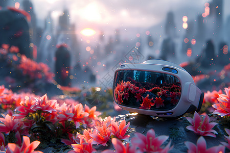 花园阳光花园里的虚拟现实眼镜设计图片
