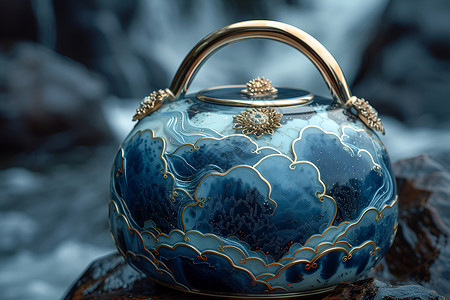 蓝金茶壶背景图片