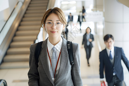 商务阶梯一个女人背景