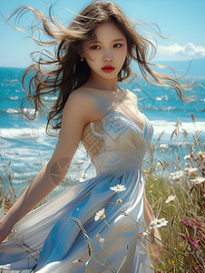 海边的美丽女子背景图片