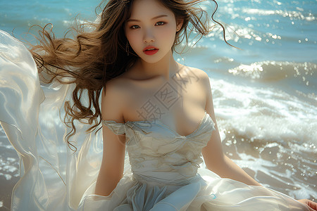 海边的漂亮女孩背景图片