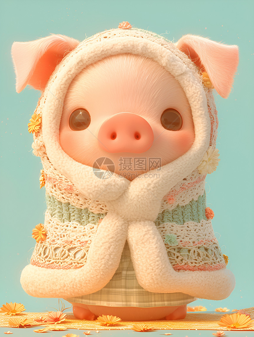 可爱的小猪穿着迷人的外套图片