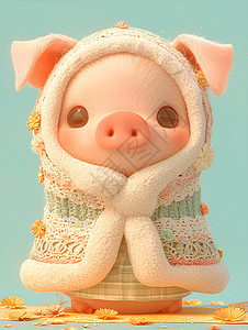 可爱的小猪穿着迷人的外套背景图片