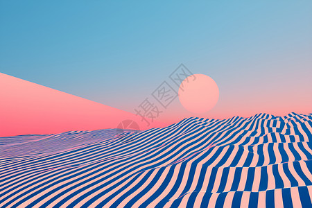 夕阳下的低多边形沙漠背景图片