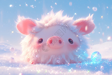 粉嫩小猪冬日里的俏皮小猪插画