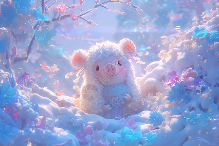 冰雪中的小猪玩偶背景图片