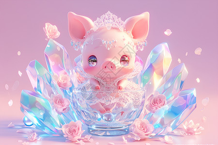 水晶中的小猪背景图片