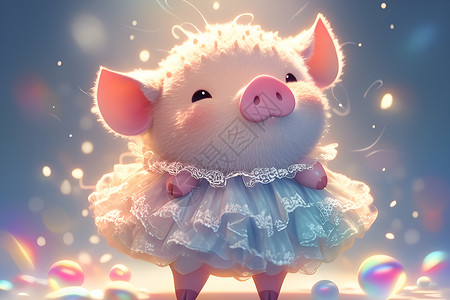 穿着背带的小猪可爱的小猪穿着迷人裙子插画