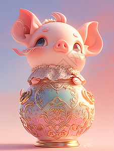 金属球上的小猪背景图片