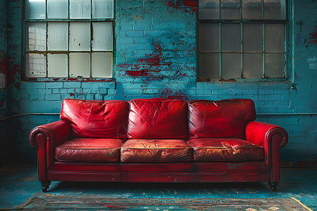 红色沙发在昏暗环境中背景图片