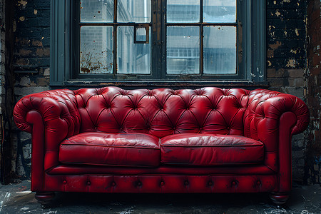 红色皮革沙发背景图片