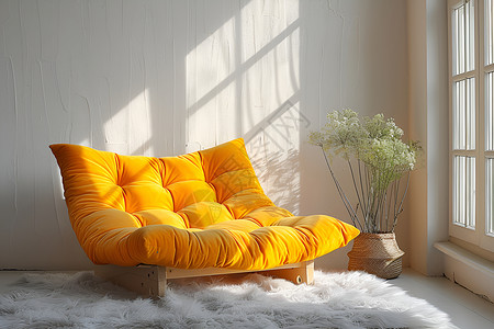 黄色布艺沙发背景图片