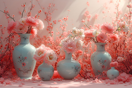 白瓷花瓶里的鲜花插画