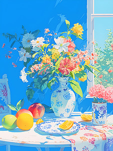桌子上的鲜花背景图片