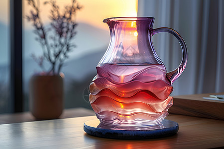 装饰瓶子日落背景下的紫色玻璃容器插画