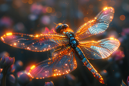 灯光舞动的蜻蜓背景图片