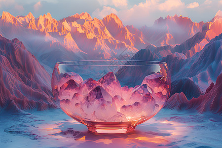瓶子背景梦幻紫色容器中的山水背景插画