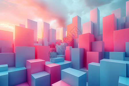 微孔达斯城市里的粉蓝方块菲利普·霍达斯的几何抽象艺术插画