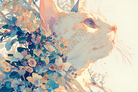 花丛中的小猫咪背景图片