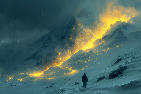 日出登山雪山上的行人插画