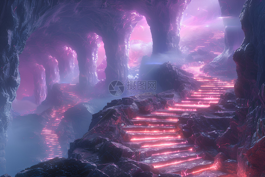 梦幻红光洞窟图片