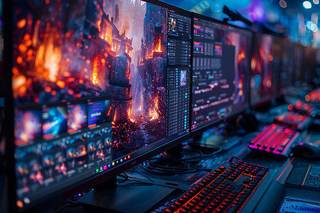 游戏体验红光闪烁的计算机背景