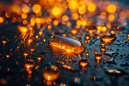 橙光透明素材地板上的水滴发出橙光插画