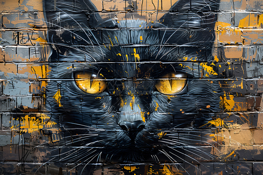 城市砖墙上的可爱猫作品图片