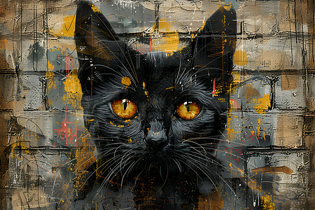 黑色猫咪艺术壁画背景图片