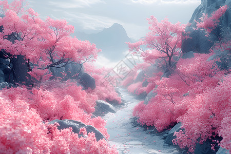 迷幻粉色森林背景图片