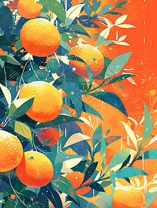 橘子色彩橘子水彩绘画插画