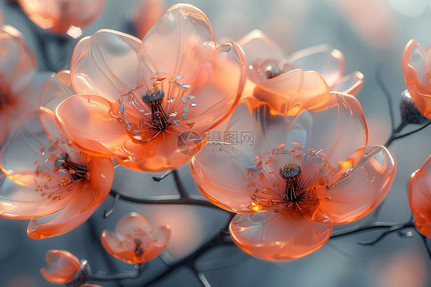 玻璃花朵上的水滴图片