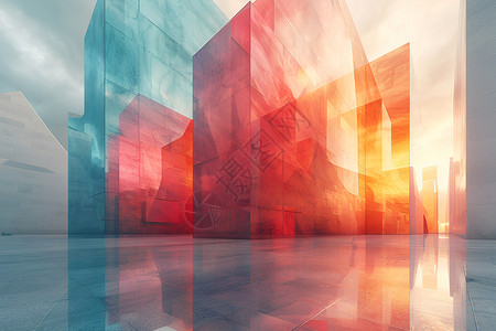 几何质地超现实的建筑光影艺术插画