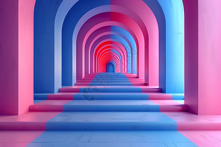 迷幻蓝粉色的隧道背景图片