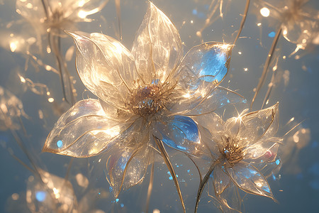光影绚烂的金属花朵背景图片