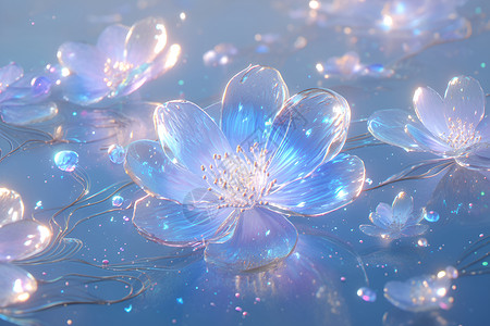 创意漂浮蓝色花朵漂浮插画