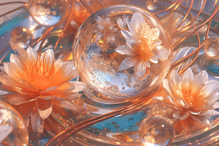 逐光绽放的玻璃花朵背景图片