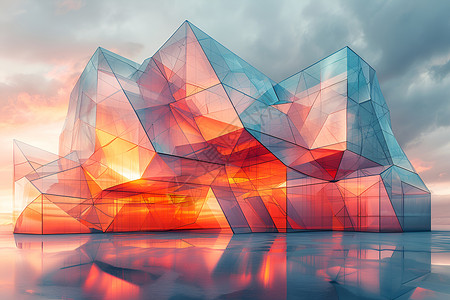 玻璃效果梦幻透明效果空间建筑插画