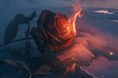 火焰花朵燃烧的红色玫瑰插画