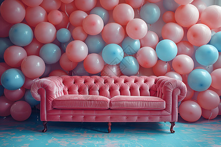 粉色气球与柯基房间里粉色沙发背景