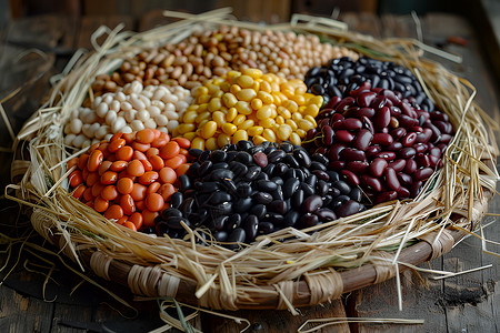 装玉米装豆子和玉米的篮子背景