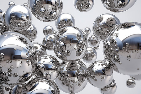 几何漂浮物闪耀的银色球体插画