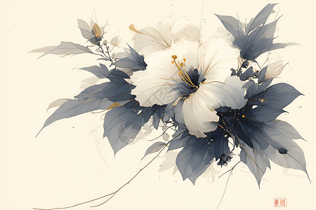 绘画的白花插画（加上花鸟画和水墨）背景图片