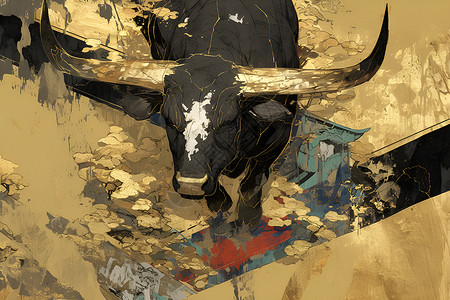 安格斯黑牛绘画的黑牛插画插画
