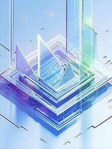 三维科技背景玻璃的三维建筑城市插画